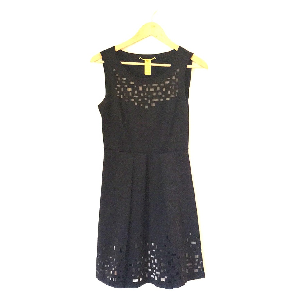 Women’s black cutout cocktail dress.